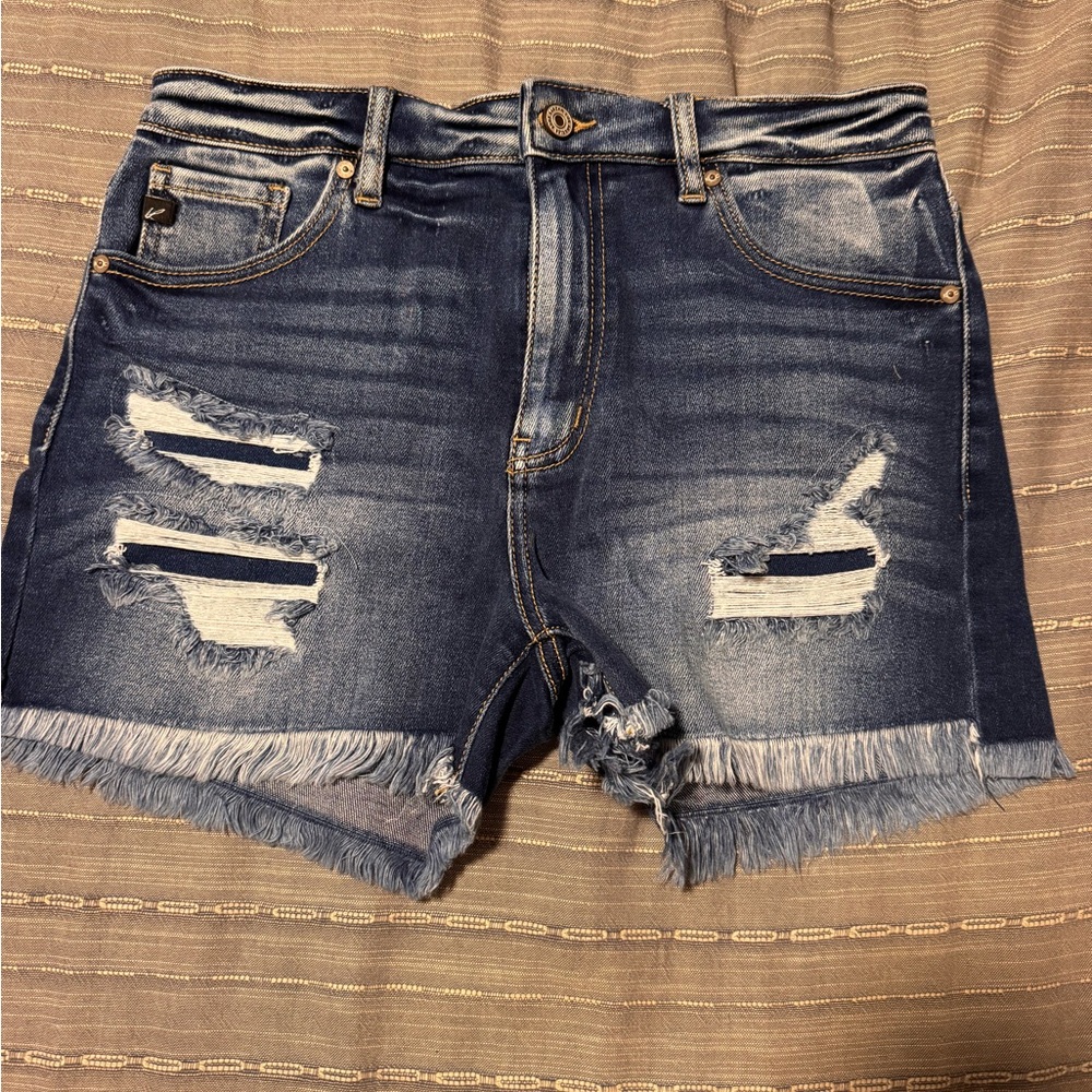 KanCan Dark Blue Distressed Denim Shorts
